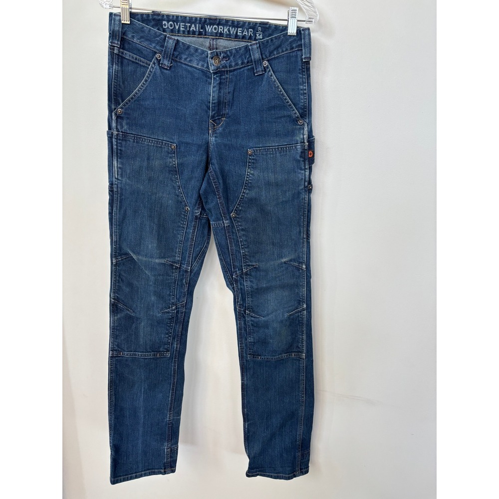 Dovetail Workwear Britt Utility Denim Pants Womens 8/34 Blue Carpenter Jeans